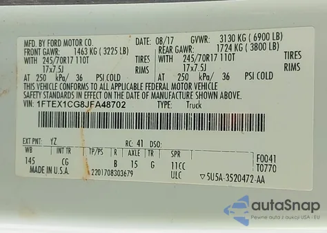 2018 Ford F-150 Xl z USA, uszkodzony, nr VIN 1FTEX1CG8JFA48702